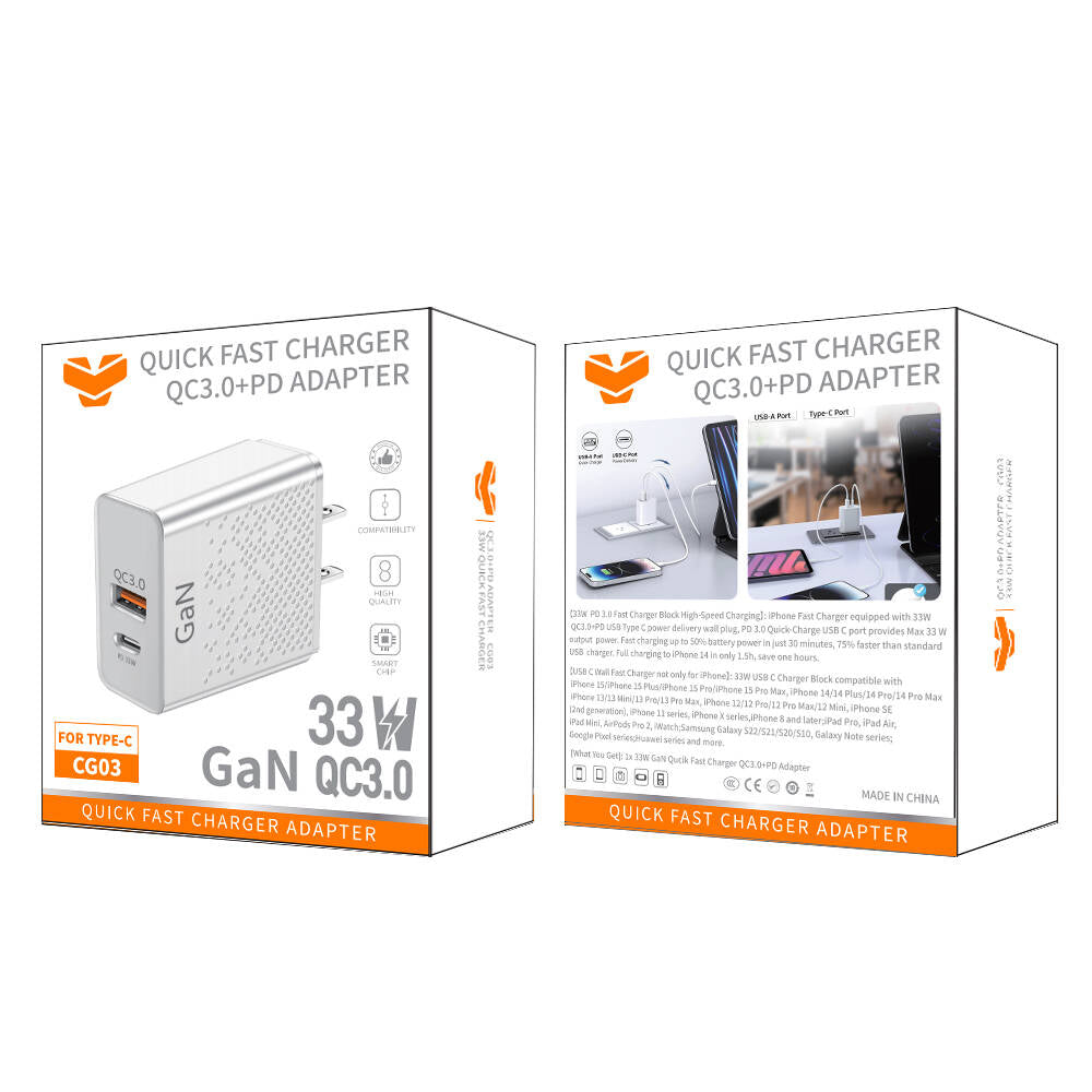 Cargador rápido GaN Vitog 33W PD+QC3.0 CG03