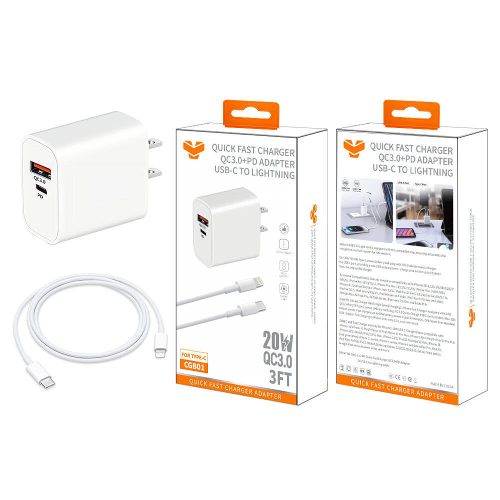 Cargador de pared Vitog 220W QC3.0+PD + cable USB-C a Lightning de 20W CGB01