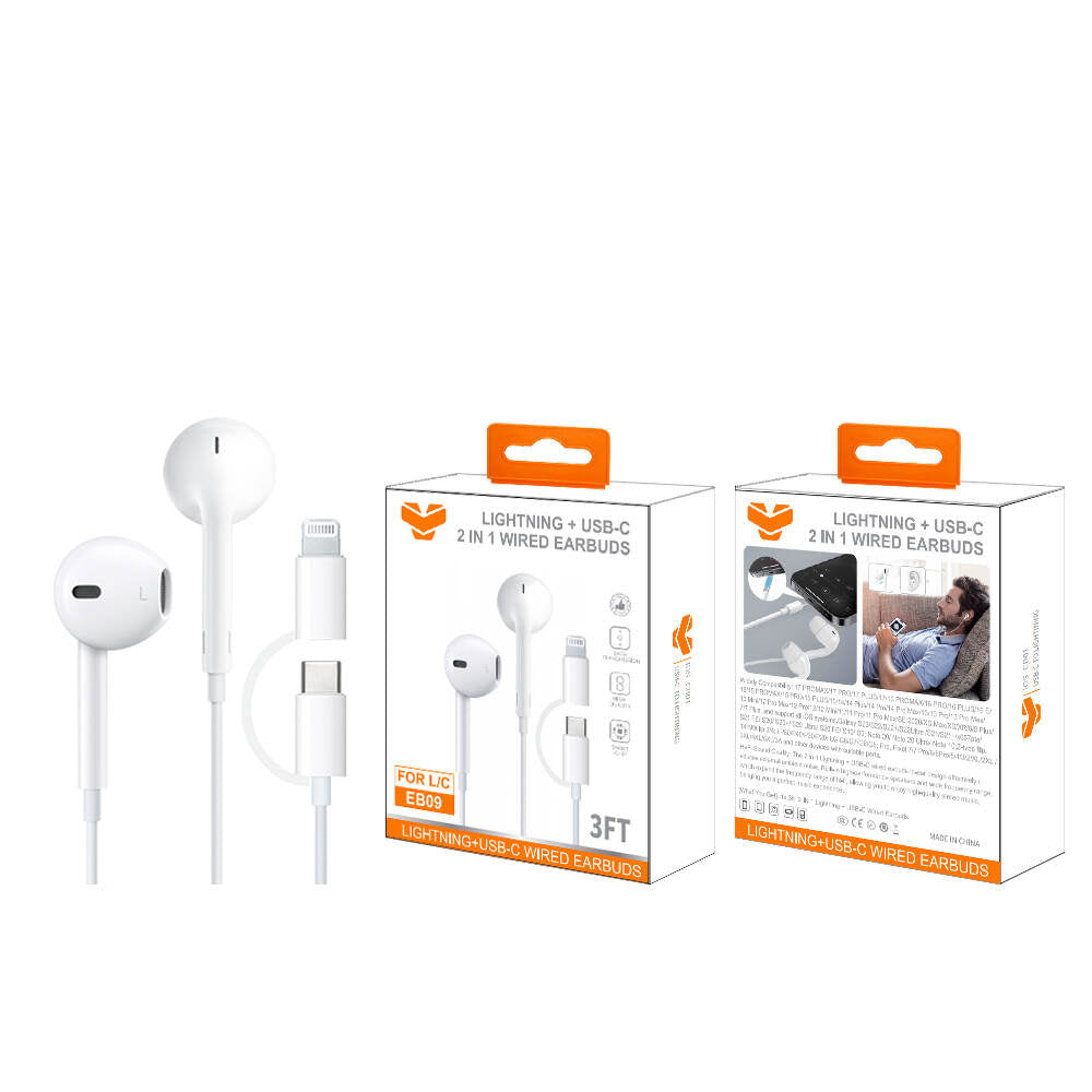 Vitog EB09 2 in 1 Lightning+USB-C wired earbuds