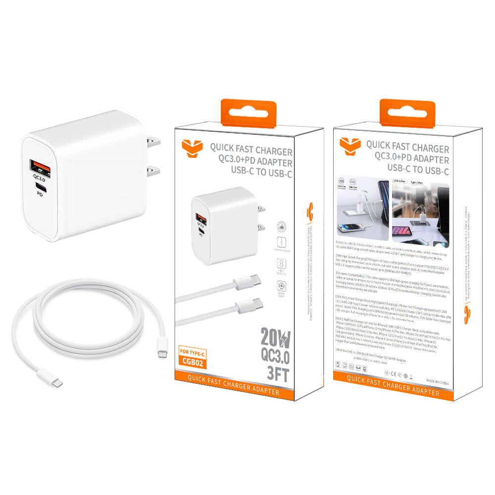 Vitog 20W QC3.0+PD wall charger +20W USB-C to USB-C Cable CGB02