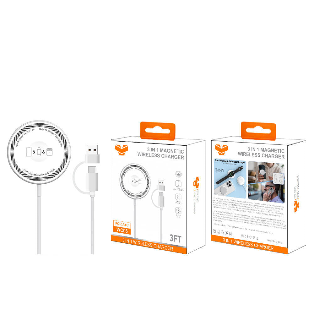 Cargador inalámbrico 3 en 1 Vitog WC06 para Apple Watch+AirPods+teléfono