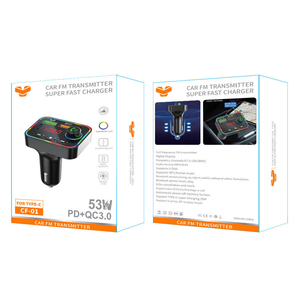 Transmisor FM Bluetooth para Coche Vitog 53W PD+QC3.0 CF01